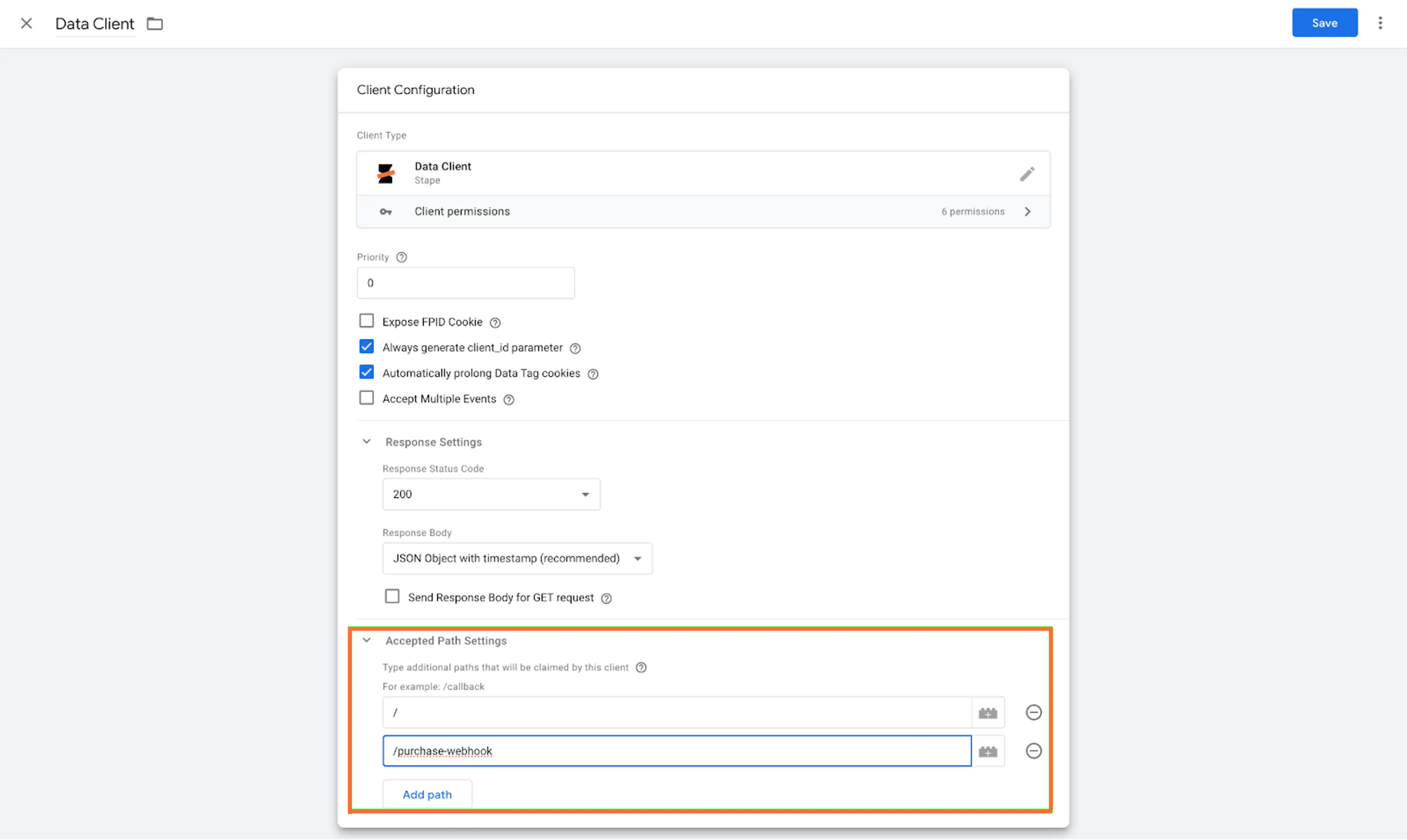 Data Client configuration