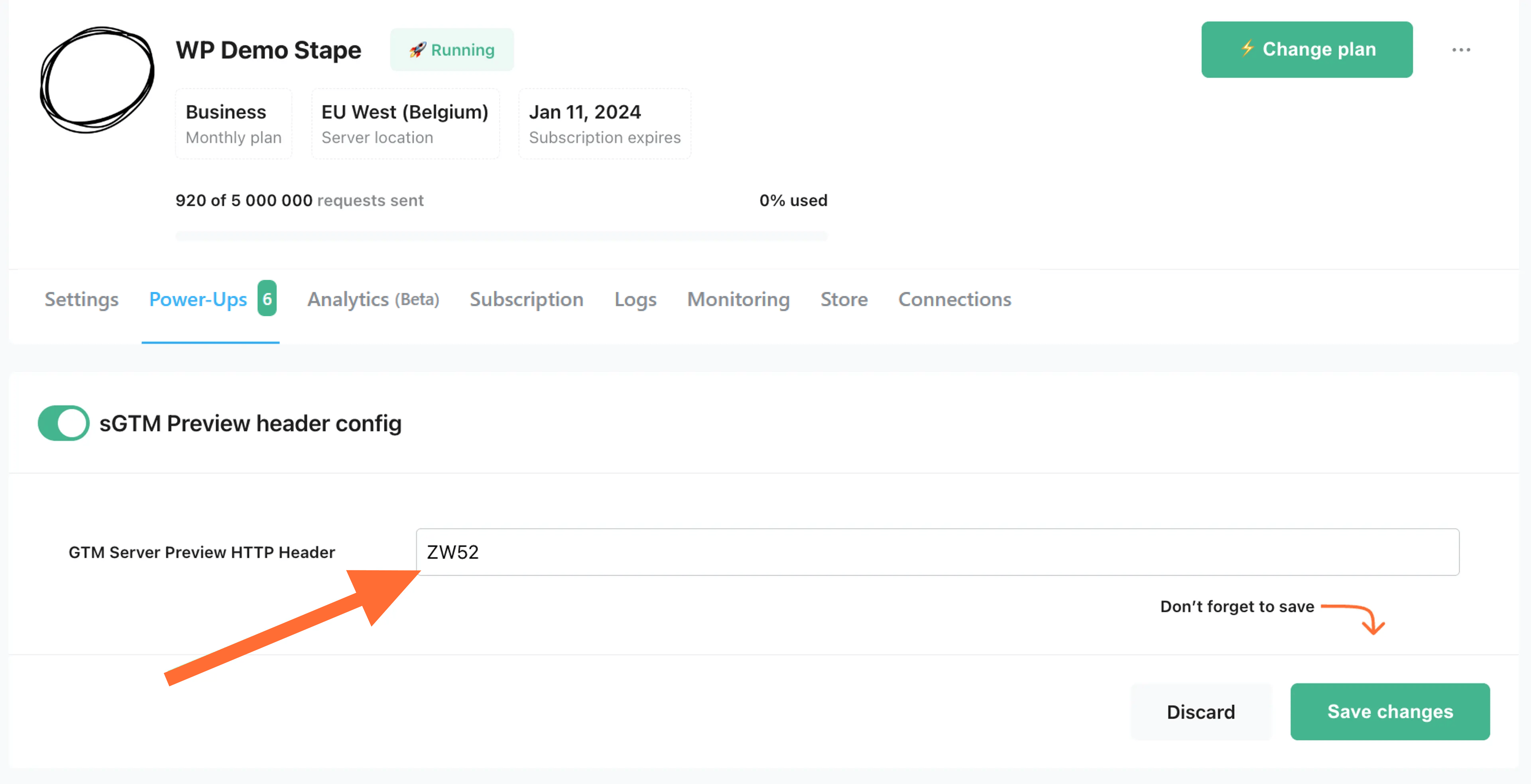 sGTM Preview header config to see all incoming requests in the server debug mode