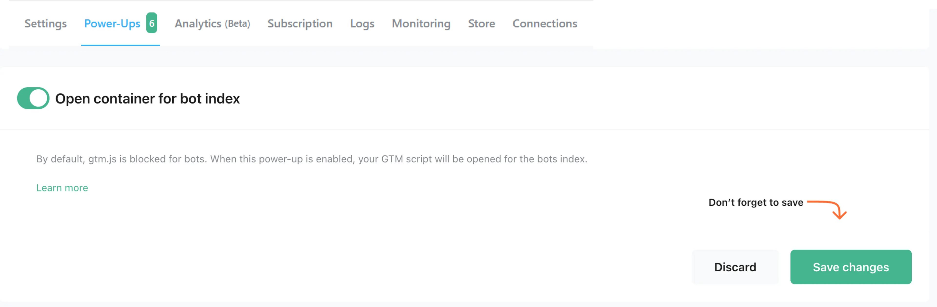 open gtm.js for bots in stape
