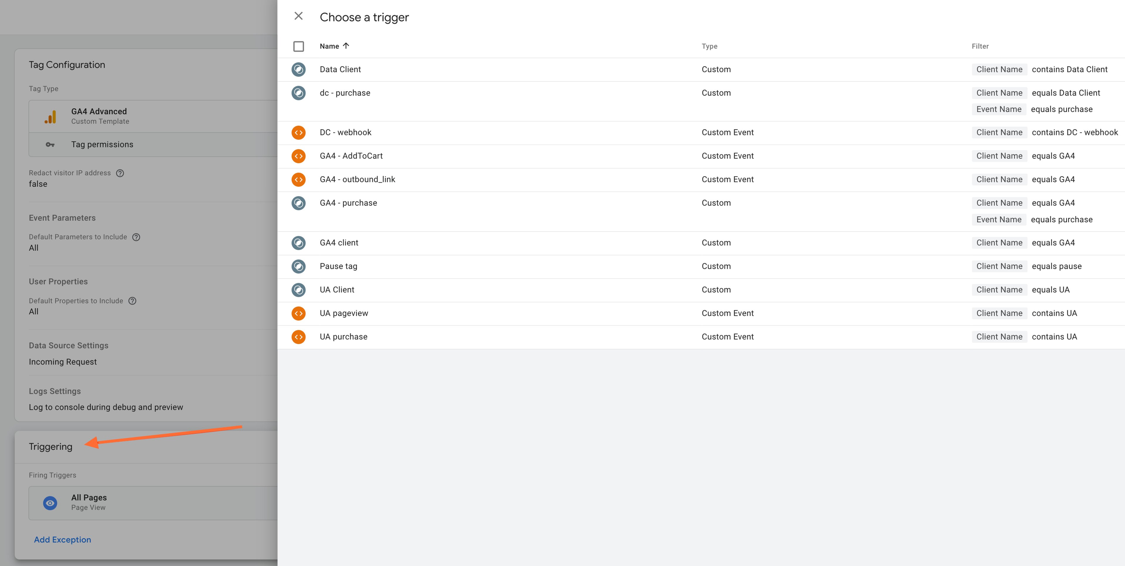 triggers for google analytics 4 advanced tag in google tag manager