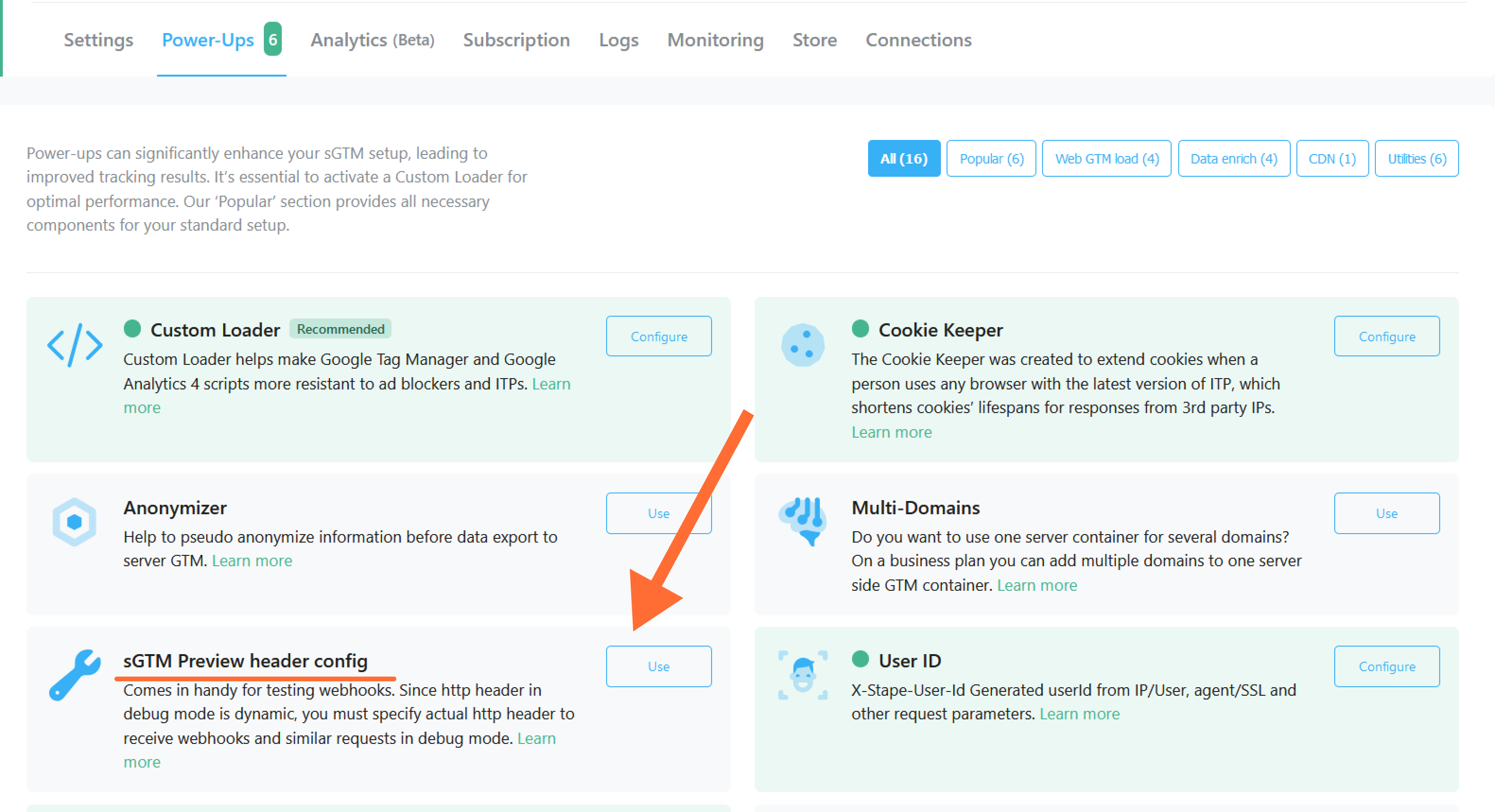sGTM Preview header config to see all incoming requests in the server debug mode