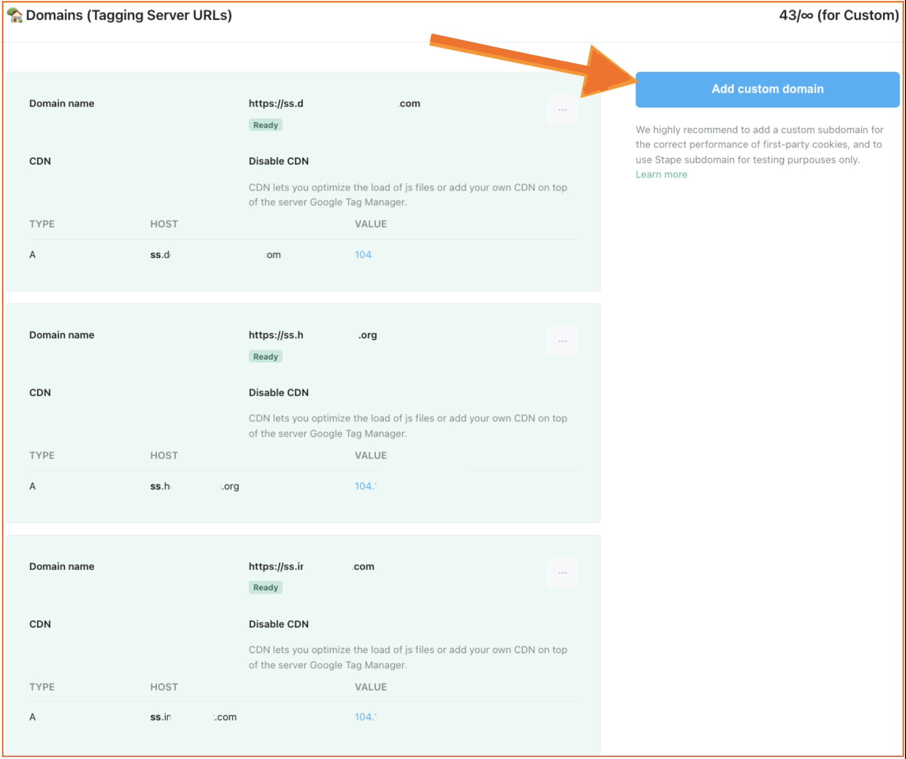 Multi domains in Stape