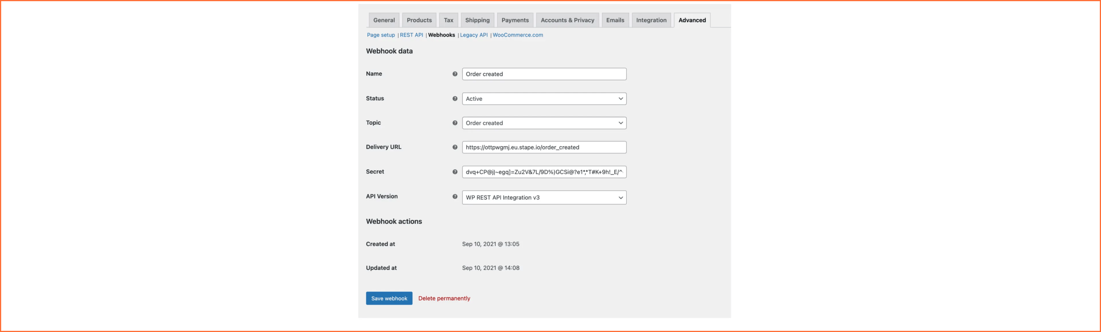 Webhook data advanced