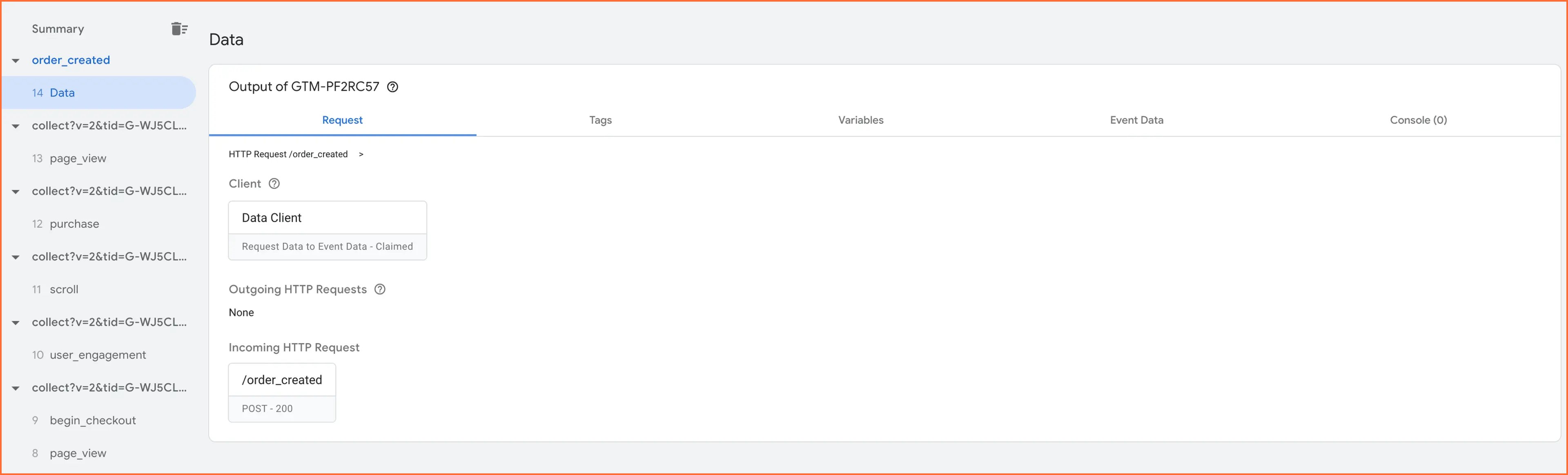 Request data tab