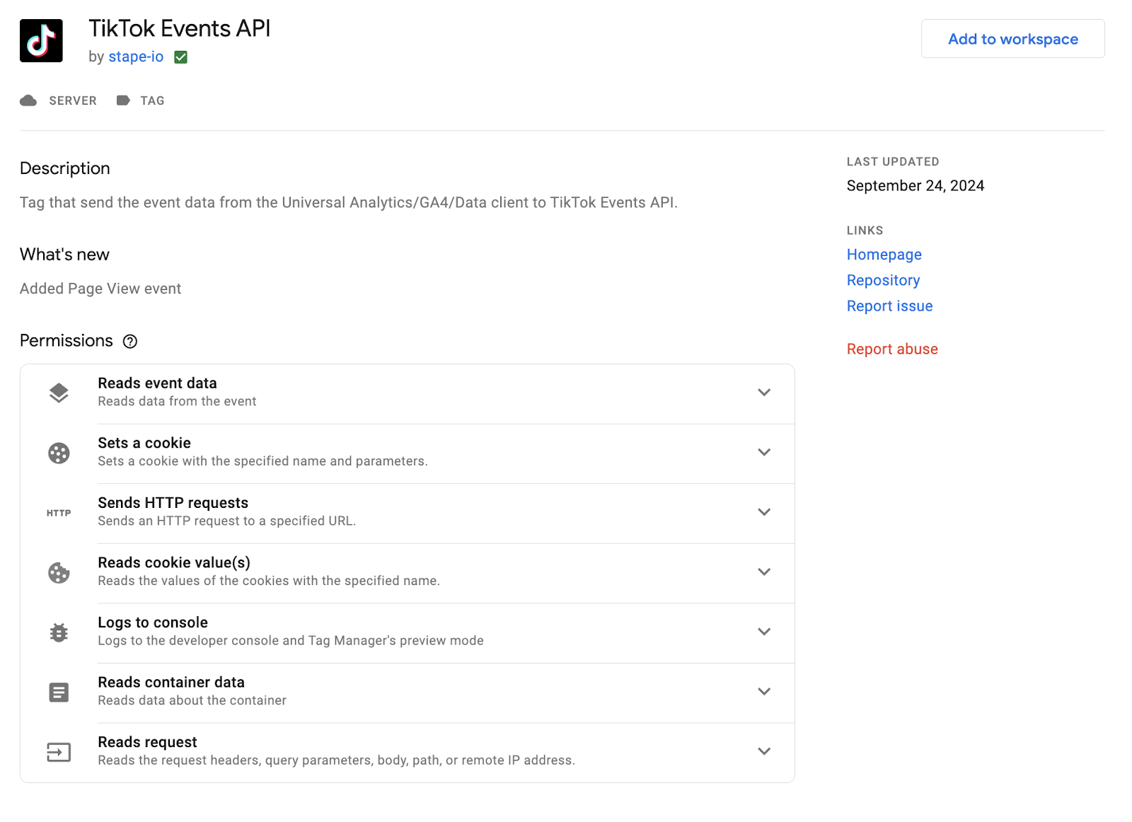 Stape’s TikTok Events API tag