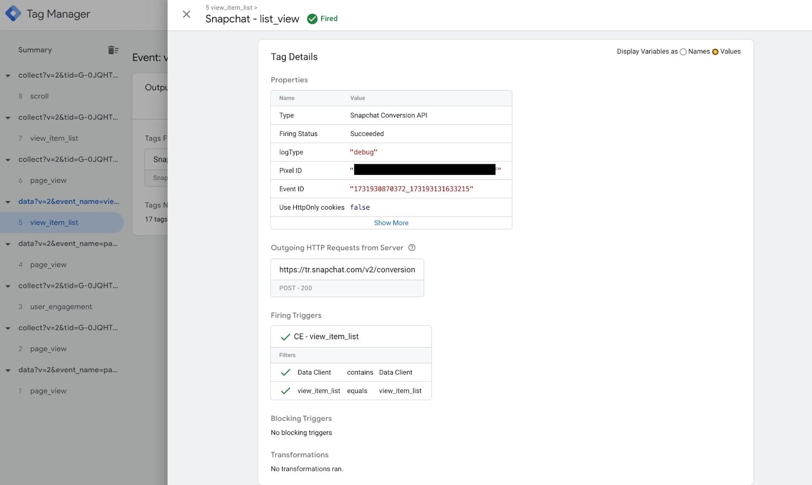 Test that Snap tags are triggered correctly