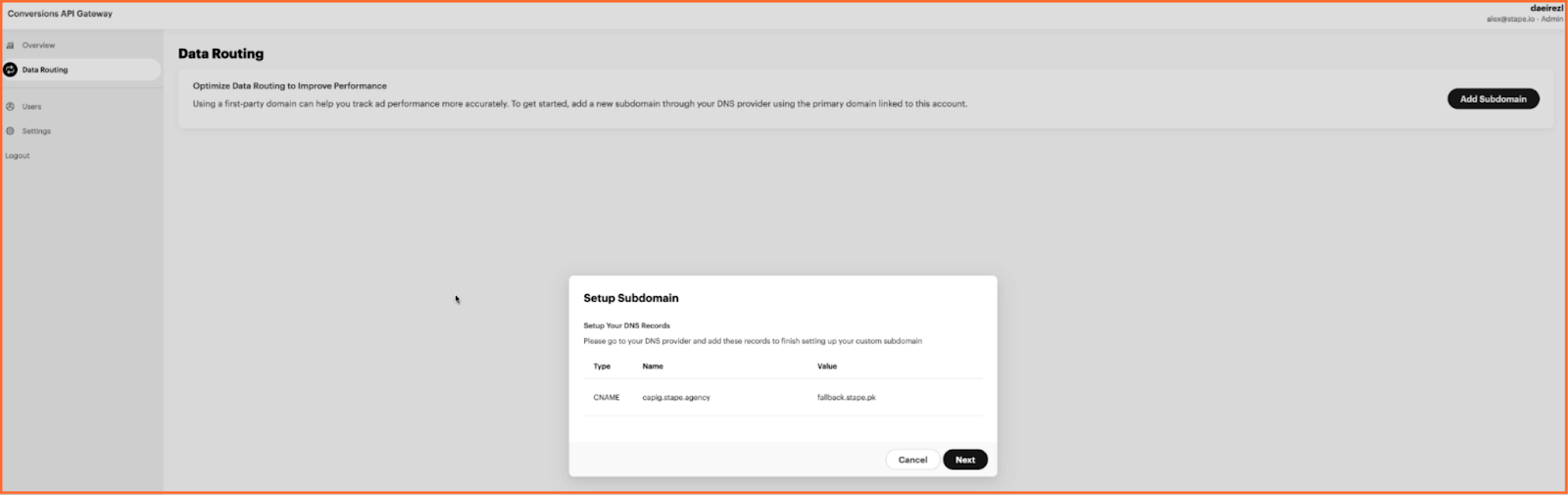 Subdomain setup for Conversions API Gateway