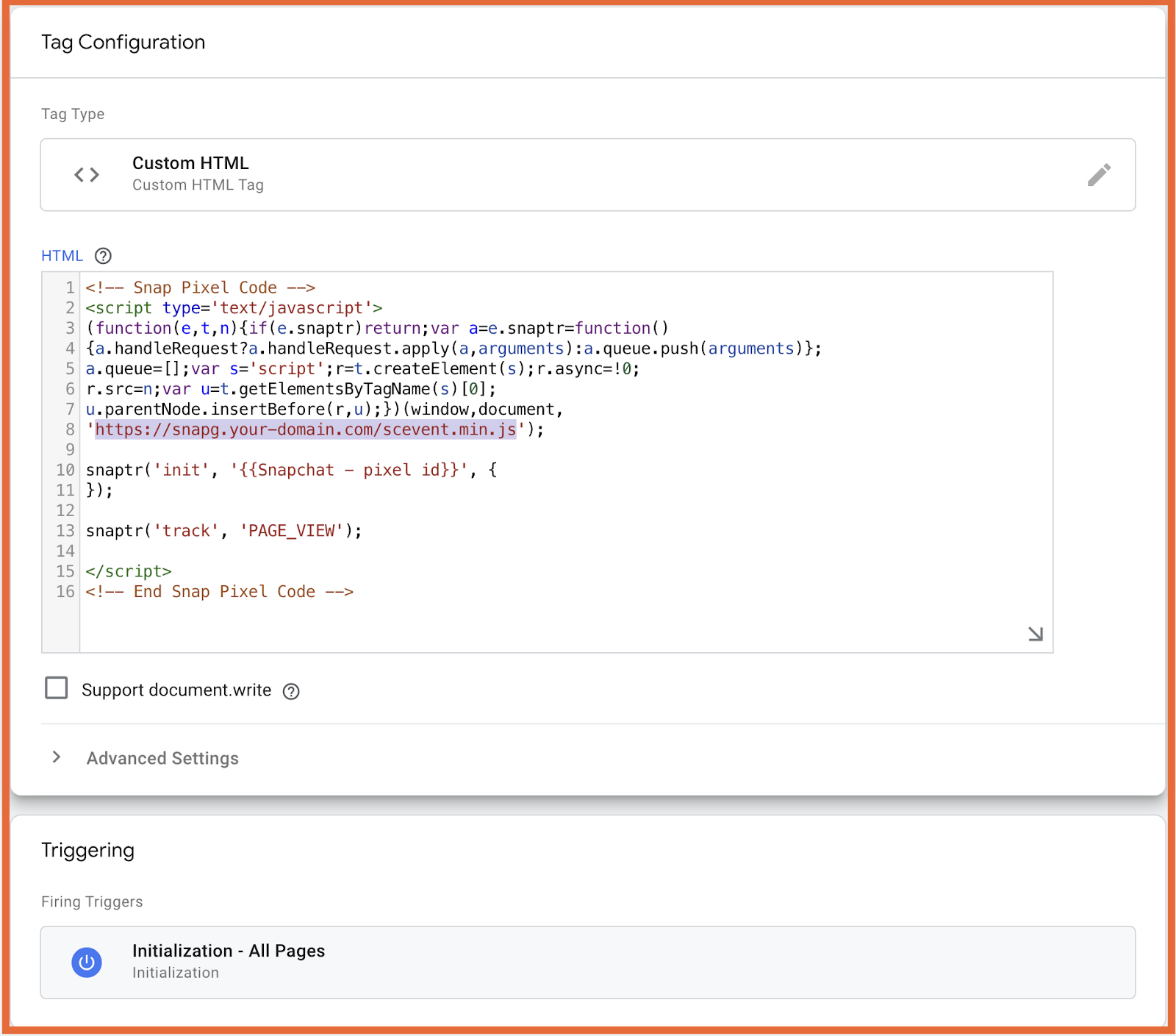 Add to your site's code or change it in the default Snap js snippet