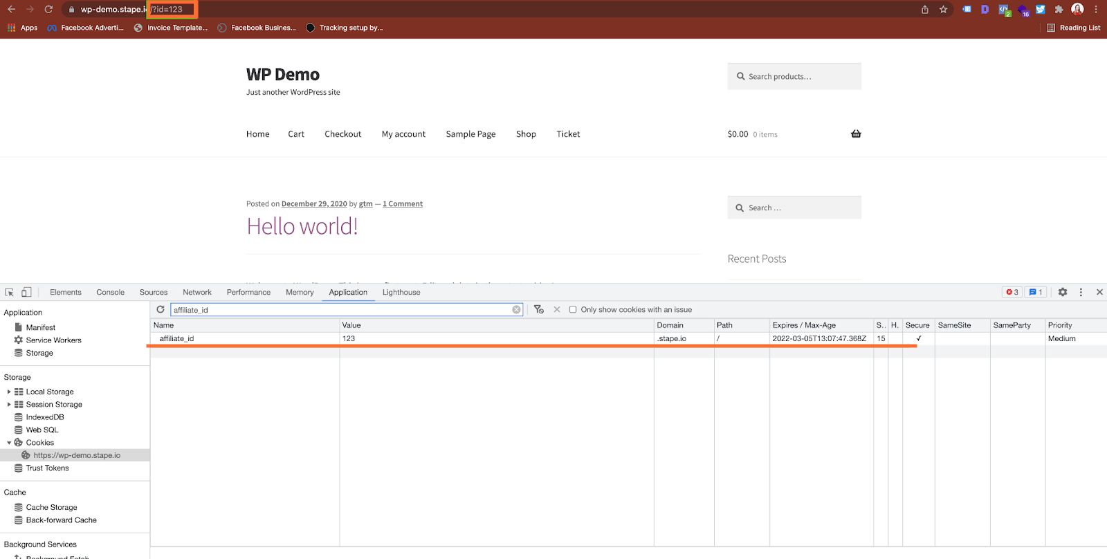 Test Affiliate PageView tag