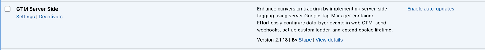 Ensure the Stape GTM Server Side plugin is updated to the latest version