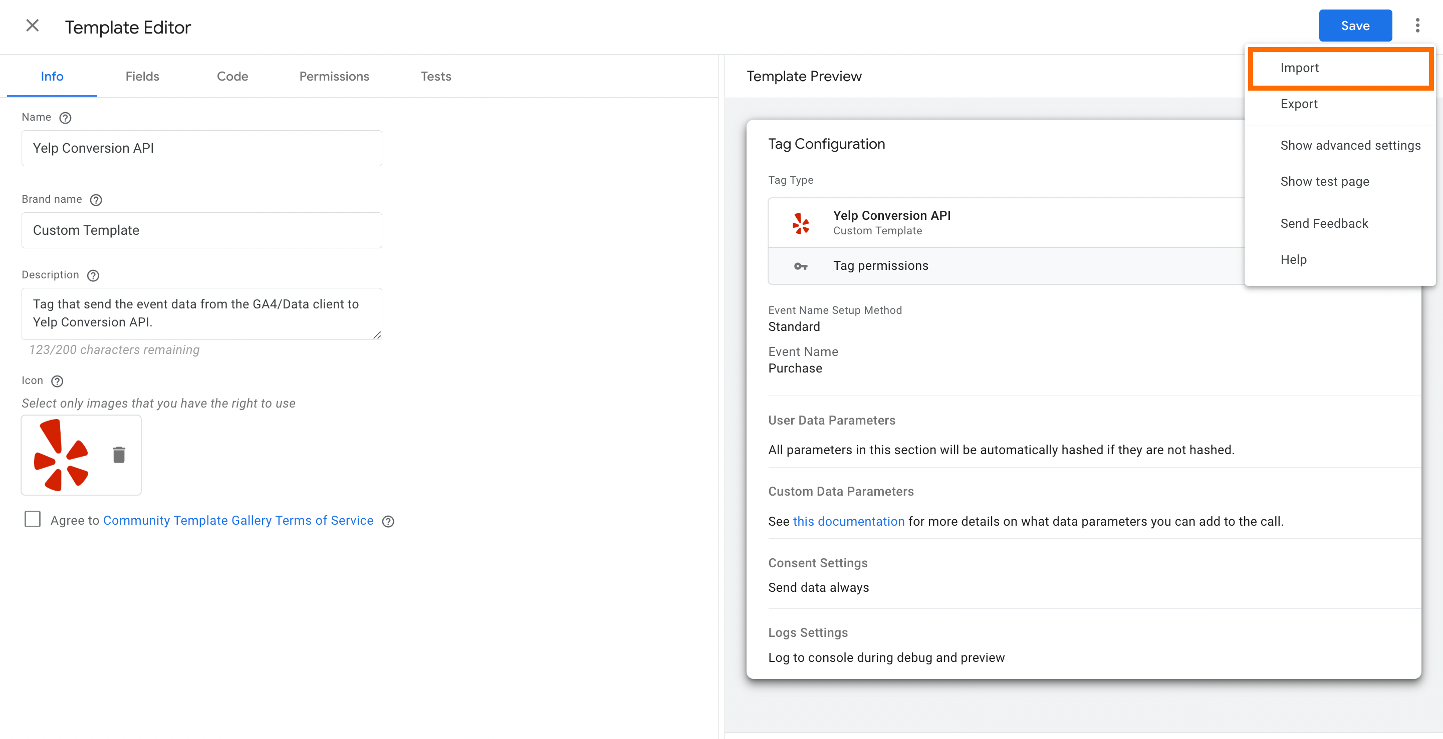Import the tag in the server Google Tag Manager