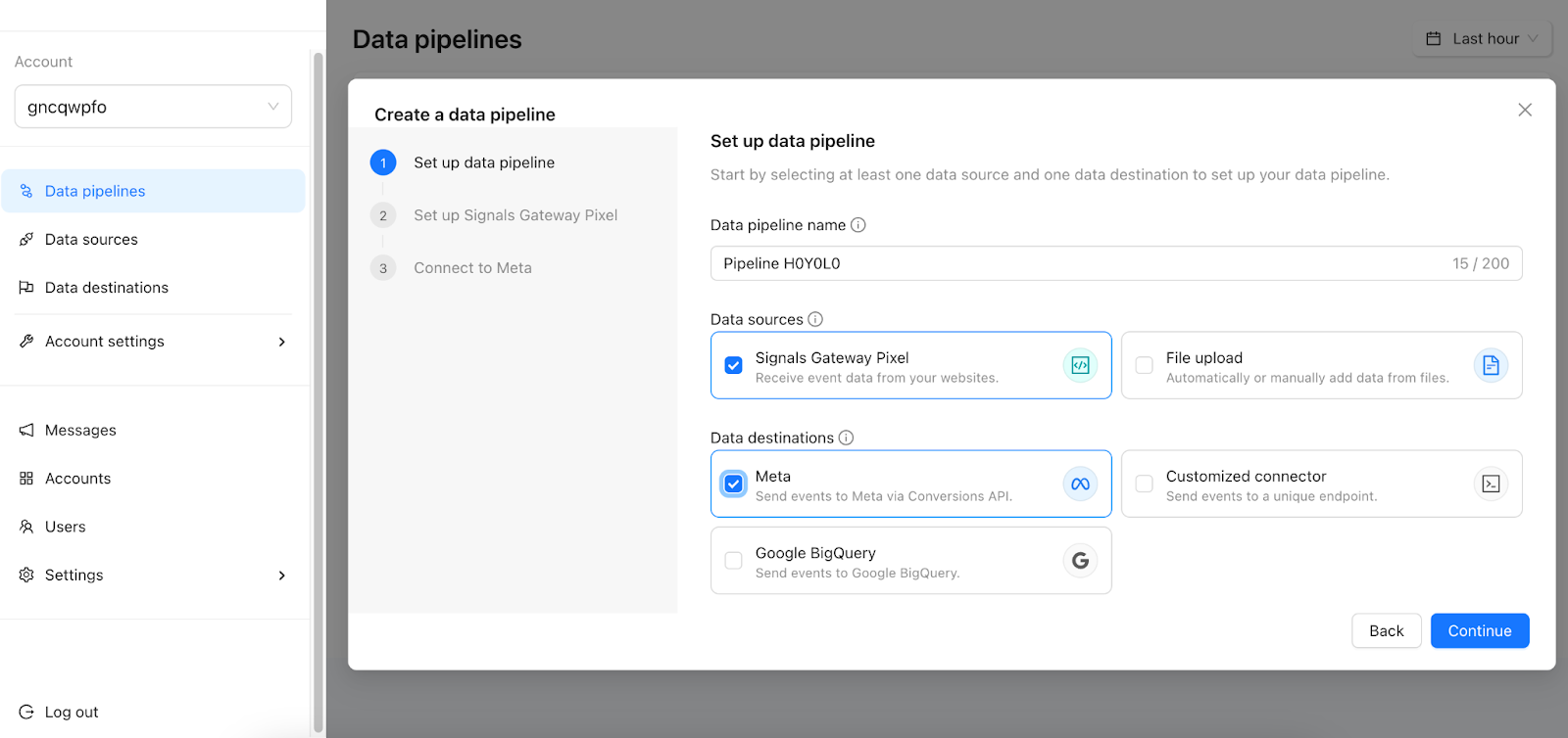 Configurar la canalización de datos.