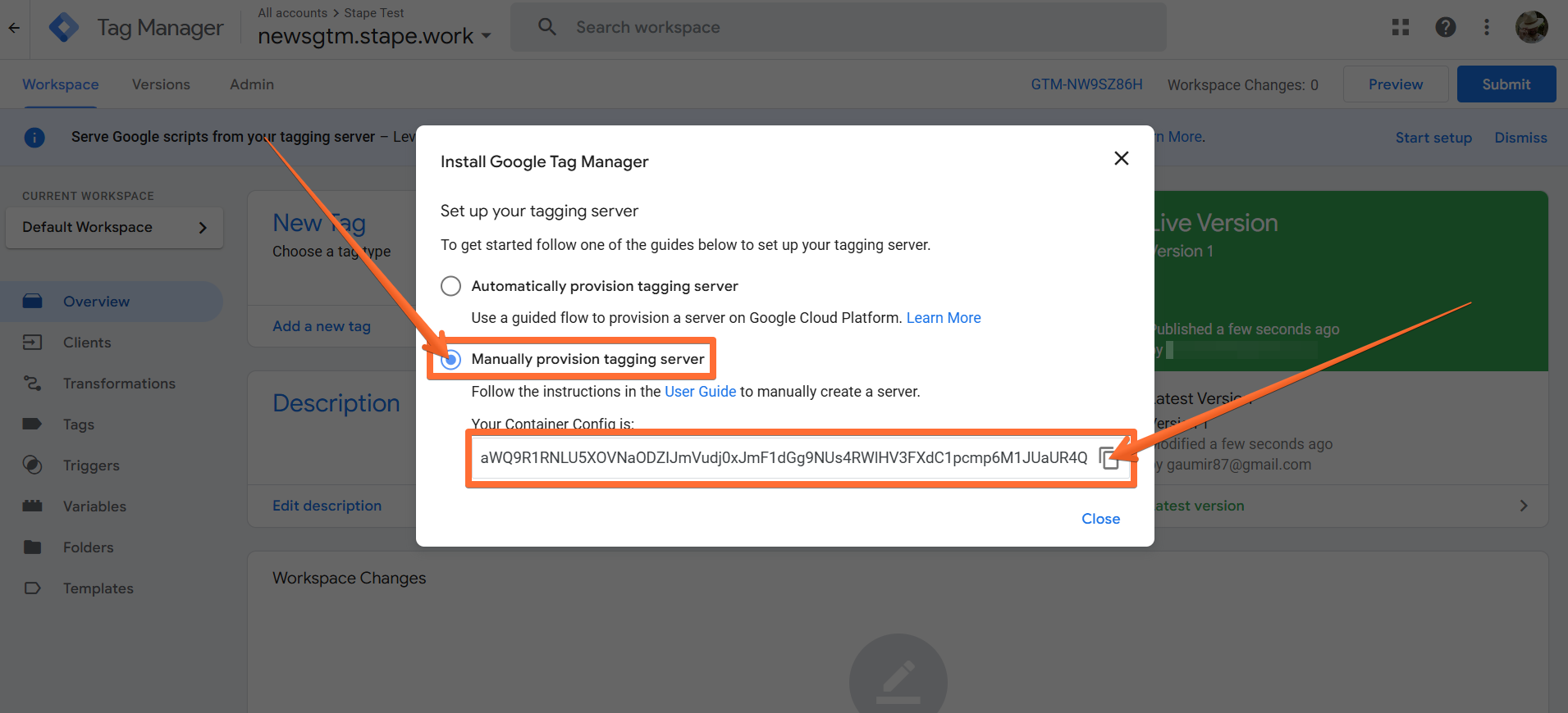 copy the provided Container Config