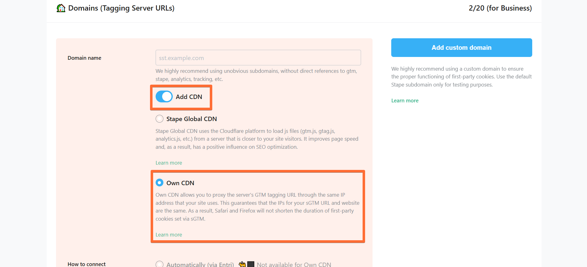 Configuring a custom domain with adding own CDN