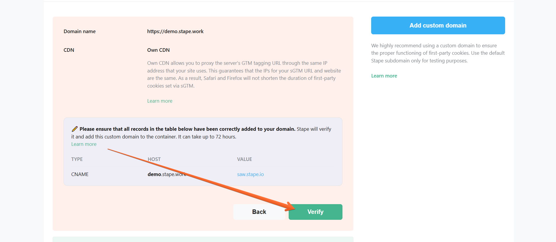 Verify the custom domain
