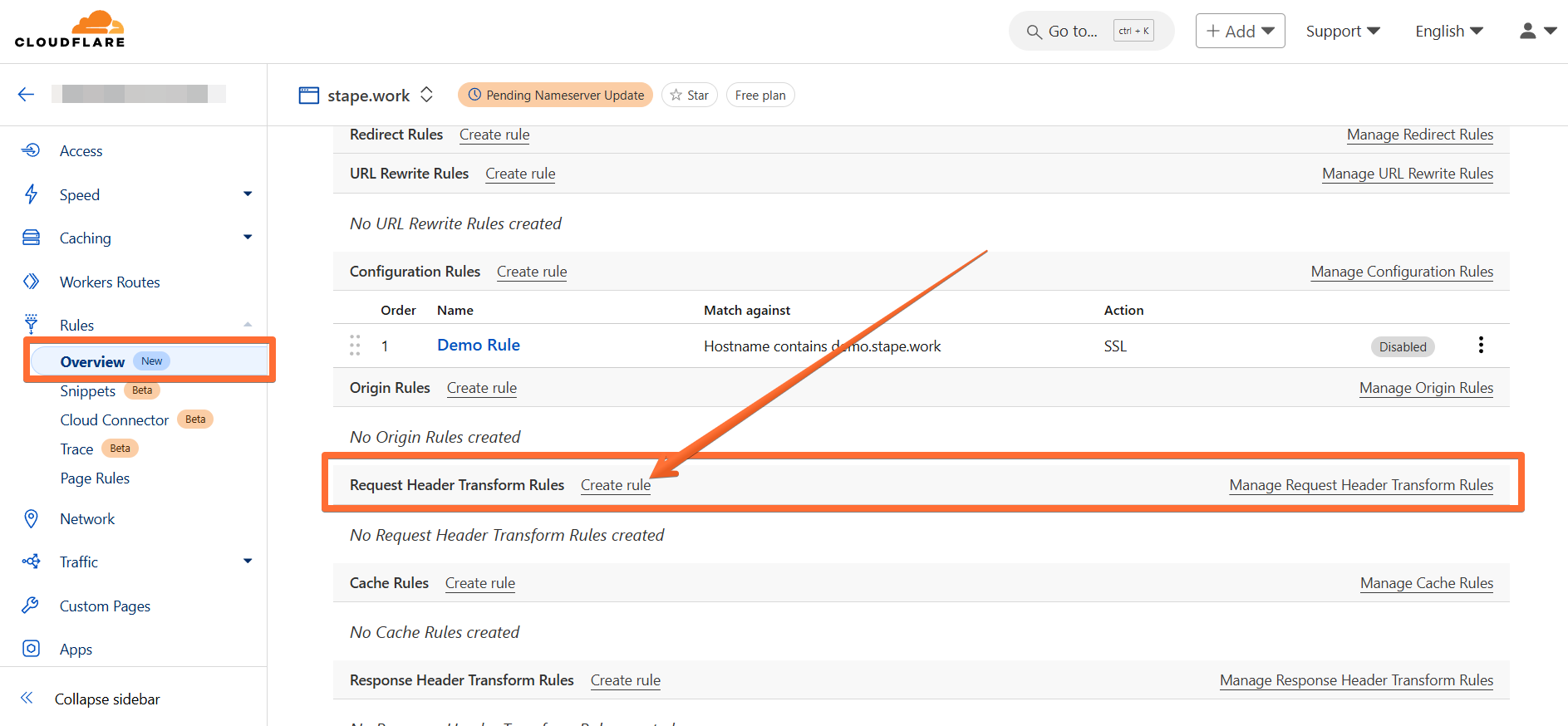 Create a Request Header Transform rule