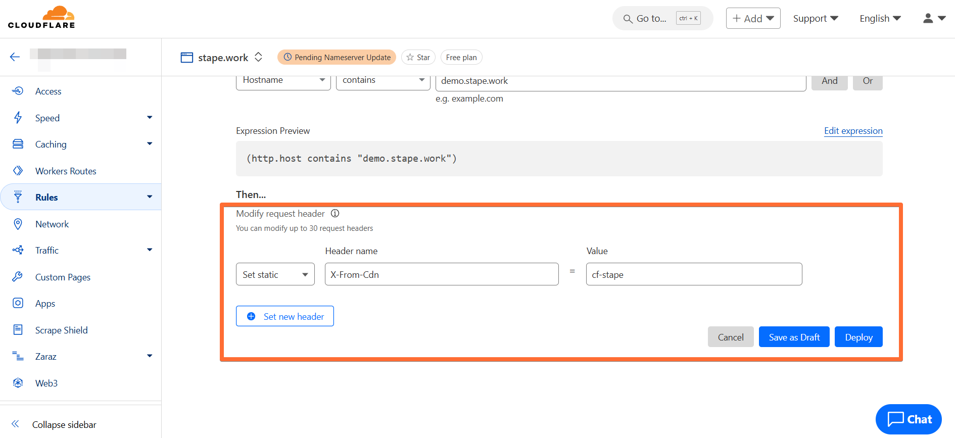 Configuring the Modify request headers section