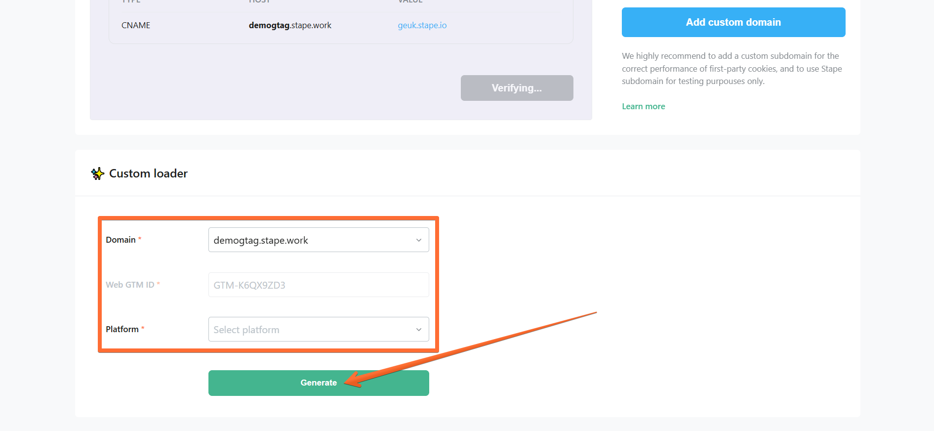 Scroll down to the Custom loader section