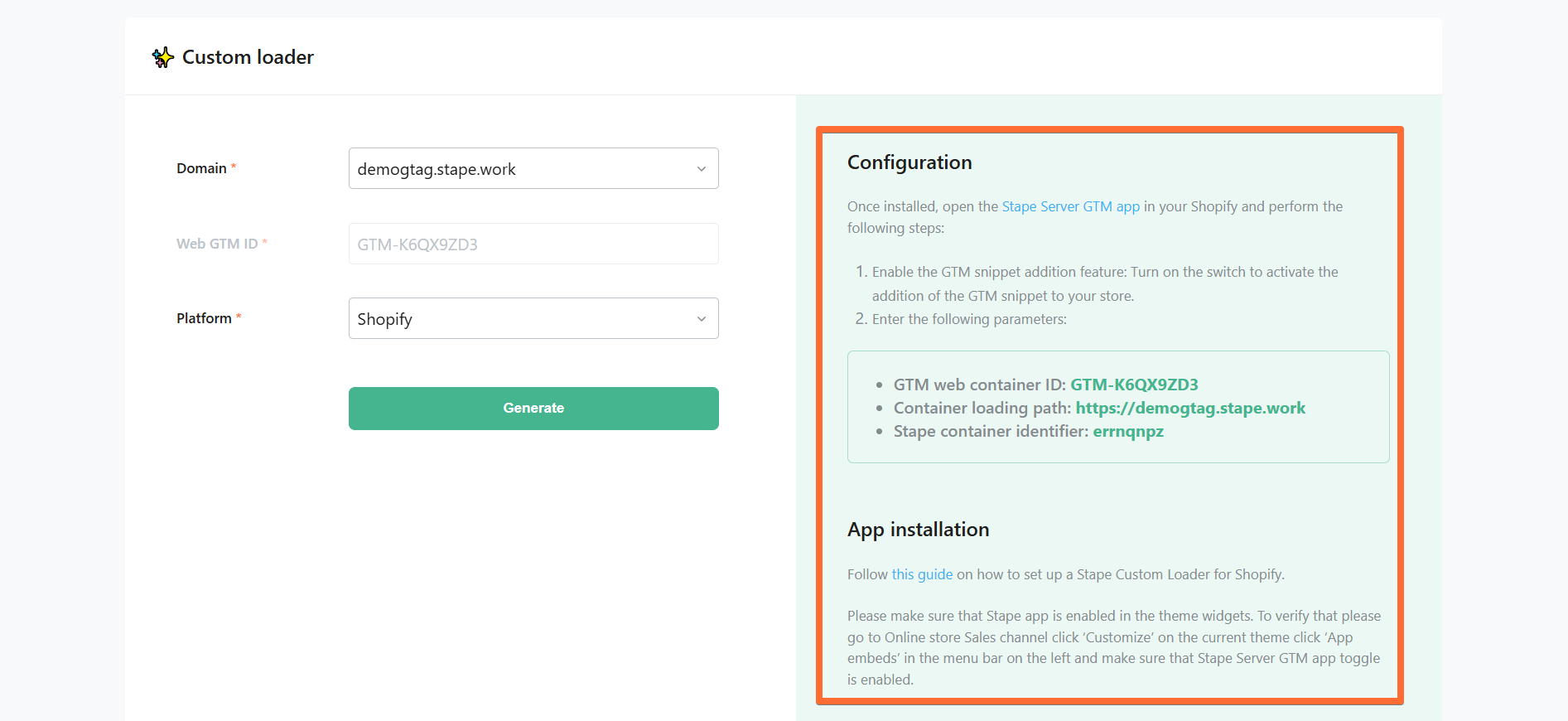 Follow the instructions in the Configuration and App installation sections