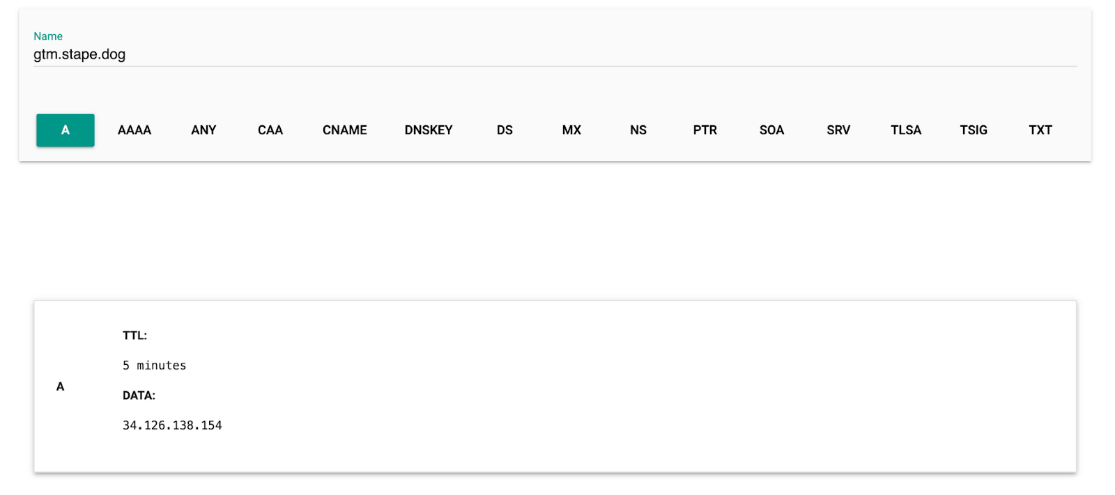 Google Admin Toolbox service called Dig