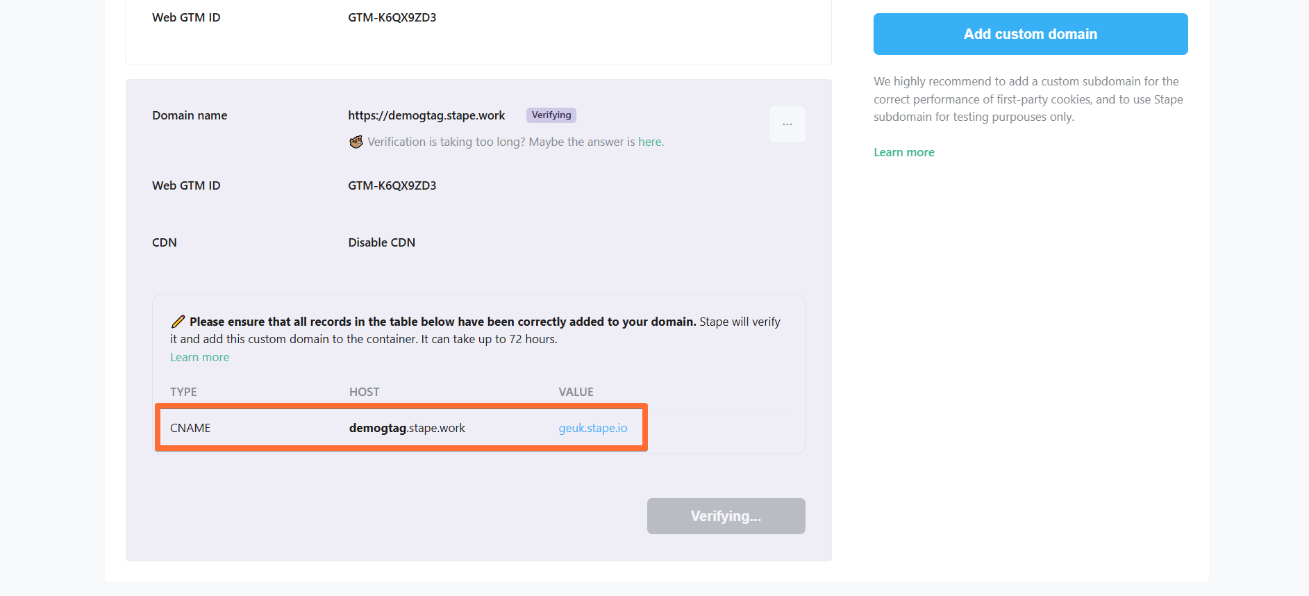 Three main reasons why a subdomain may not verified