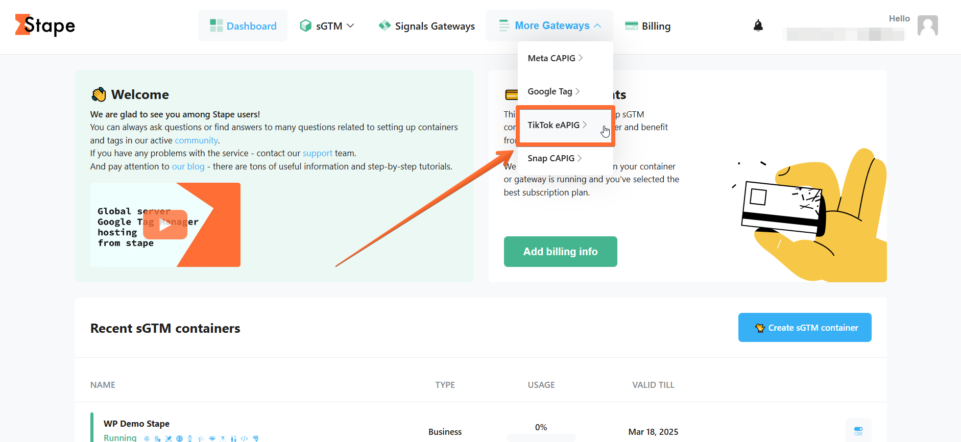 Open the TikTok Events API Gateway page