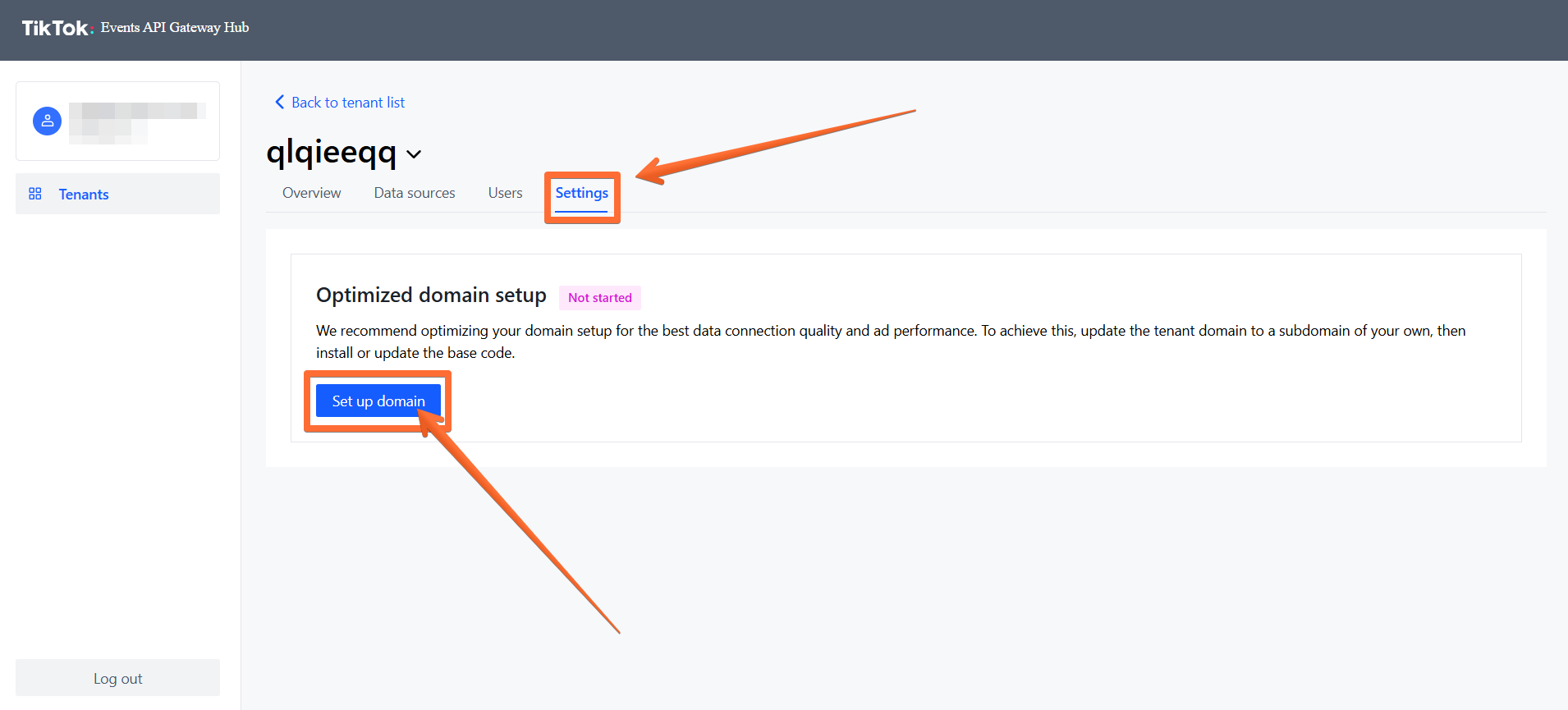 Set up domain in your TikTok Events API Gateway Hub