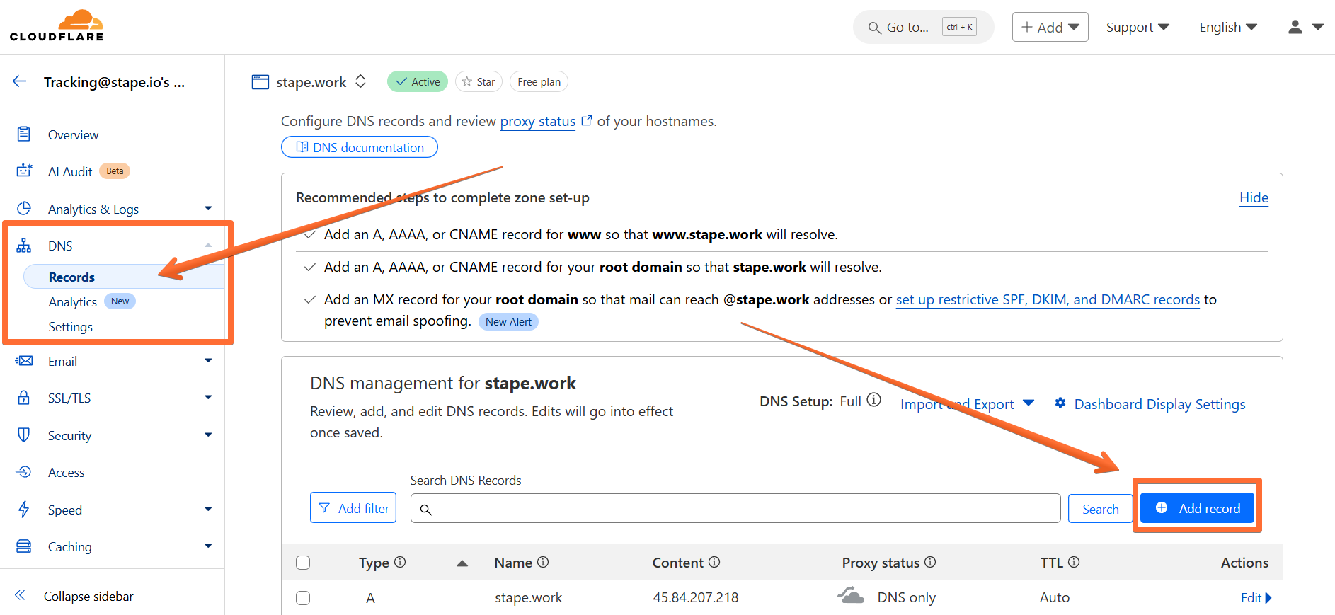 Adding DNS records in Cloudflare