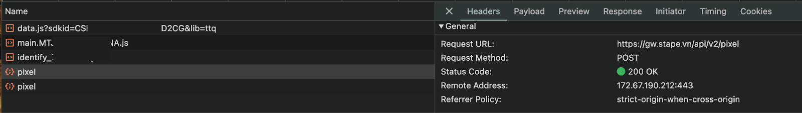 TikTok Events APIG hub events in browser console