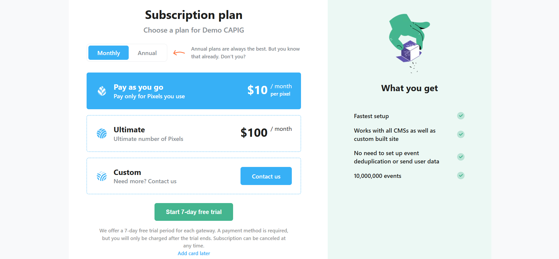 Select a subscription plan or click Add card later
