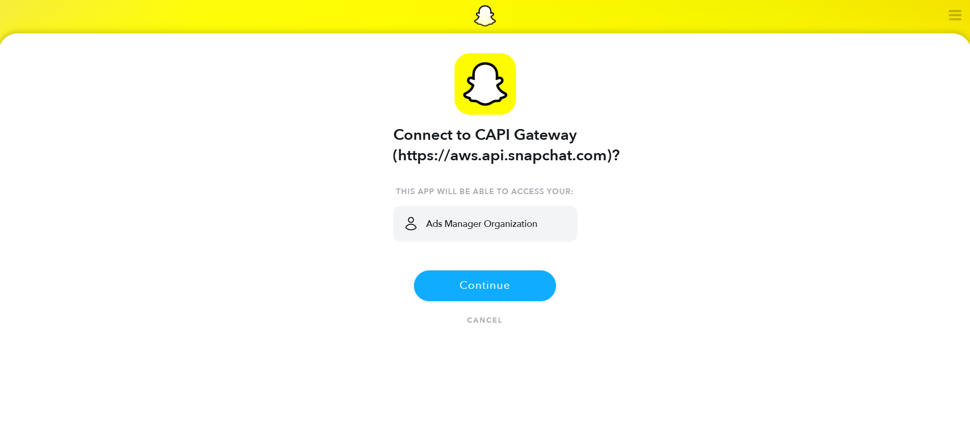 Log in to Snapchat CAPI Gateway hub