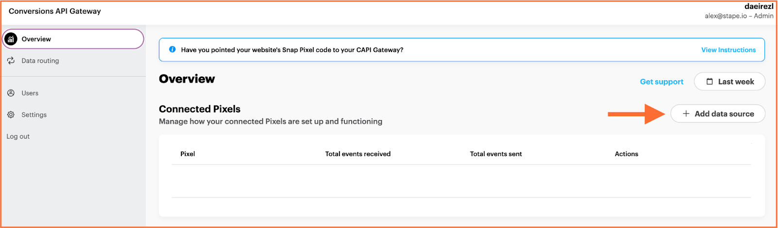In the Conversions API Gateway hub, click Add data source