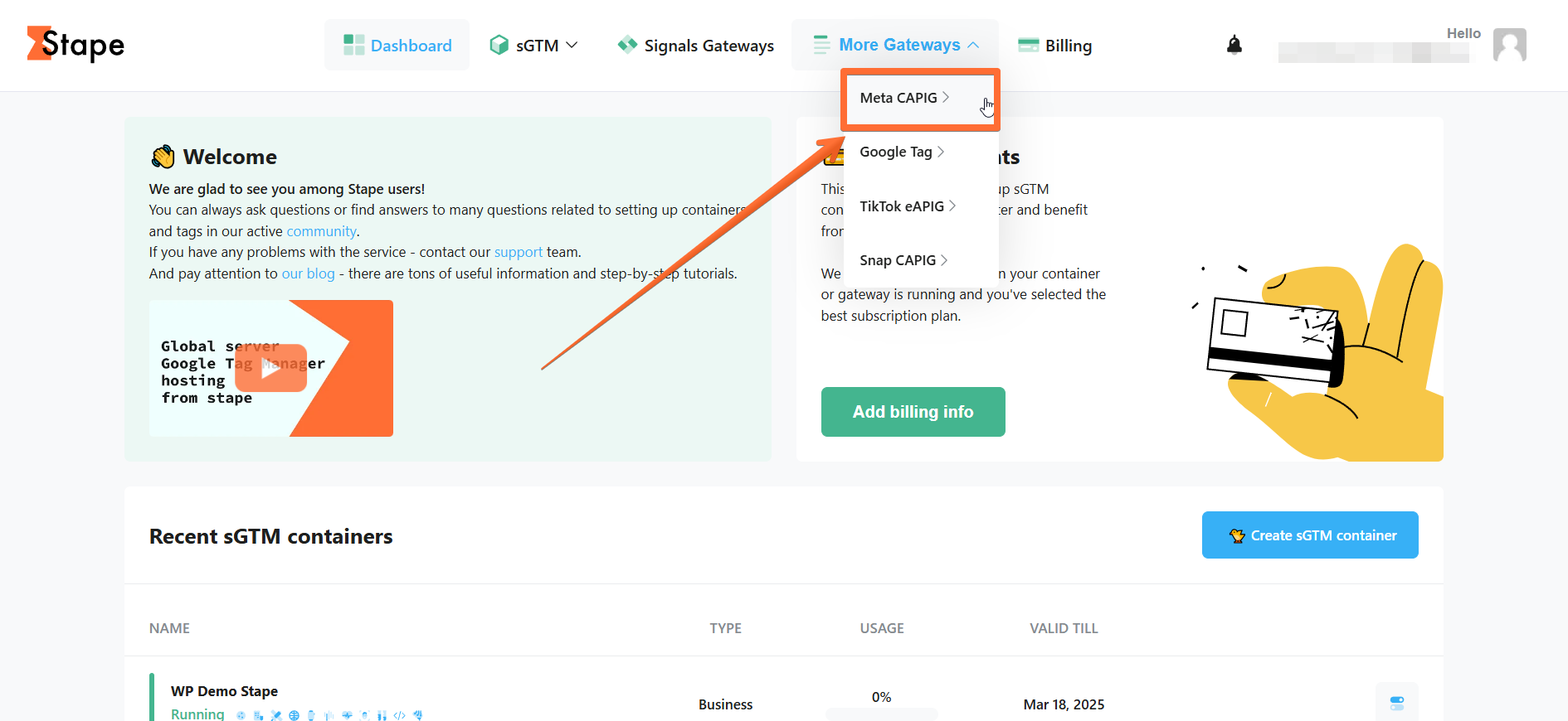 Open the Meta Conversions API Gateway page