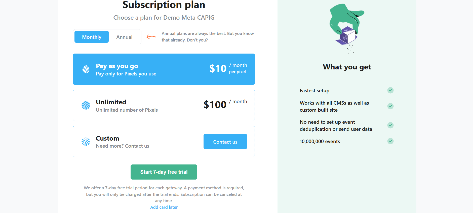Select a subscription plan or click Add card later