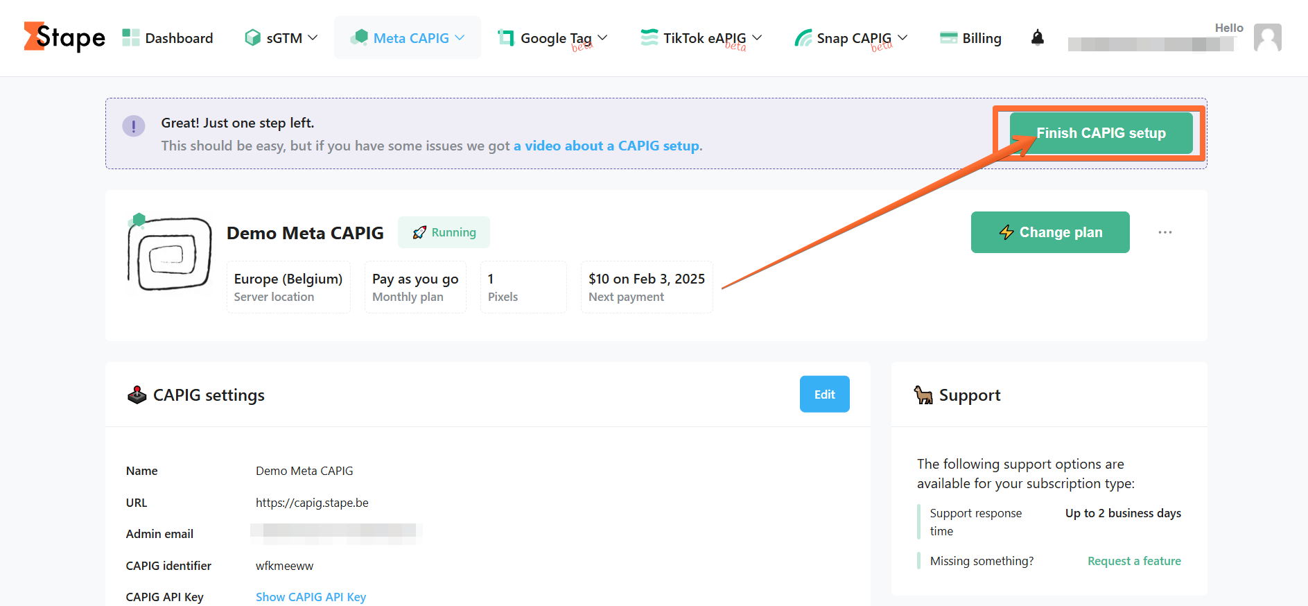 Click Finish CAPIG Setup