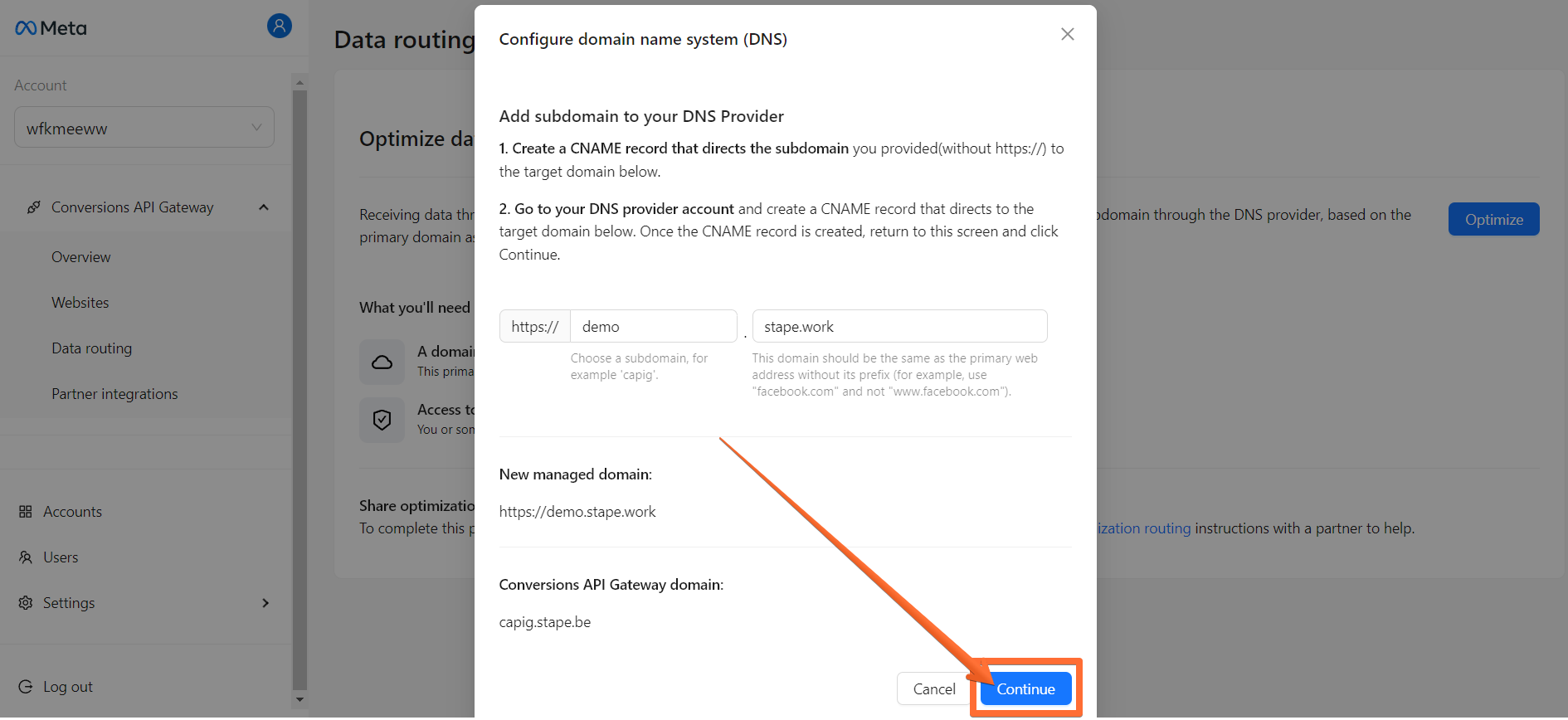 Return to the Meta Conversions API Gateway hub page