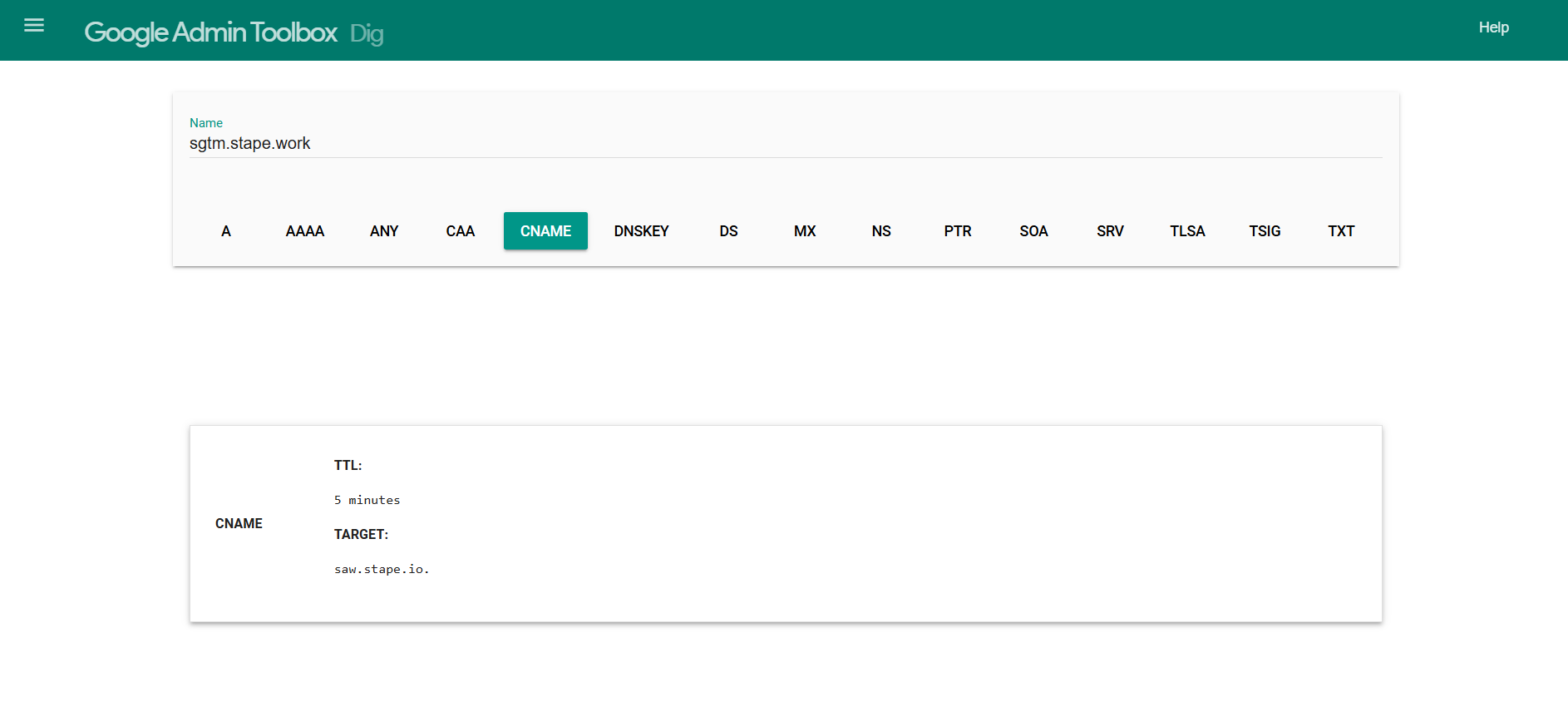 Google Admin Toolbox service called Dig
