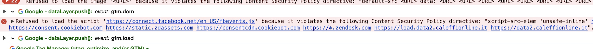 Request blocked as it violates CORS/CPS directives