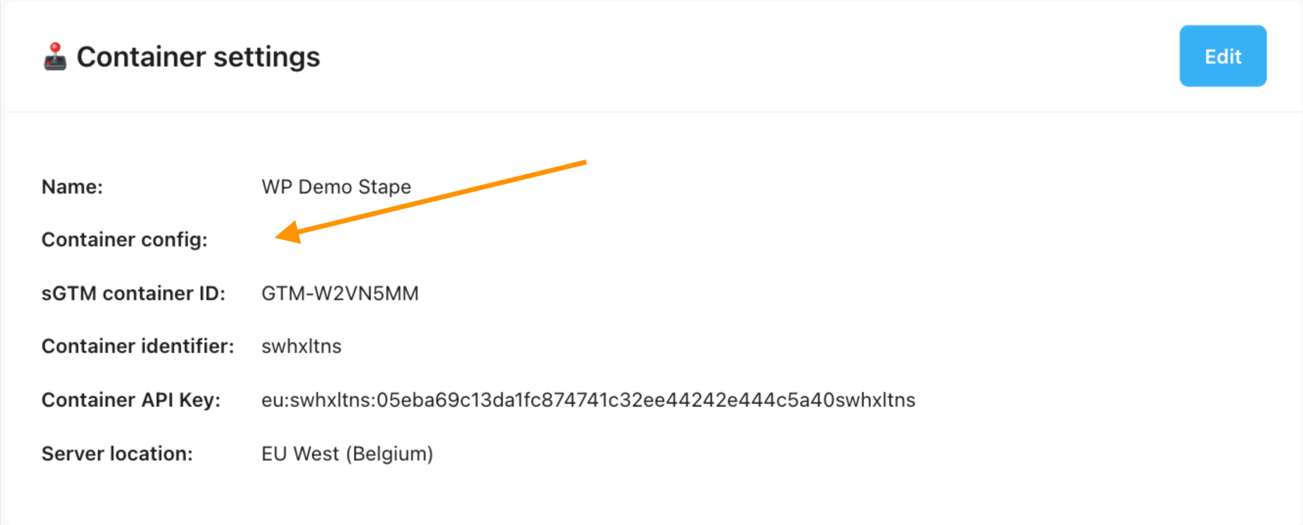 Stape sGTM container settings