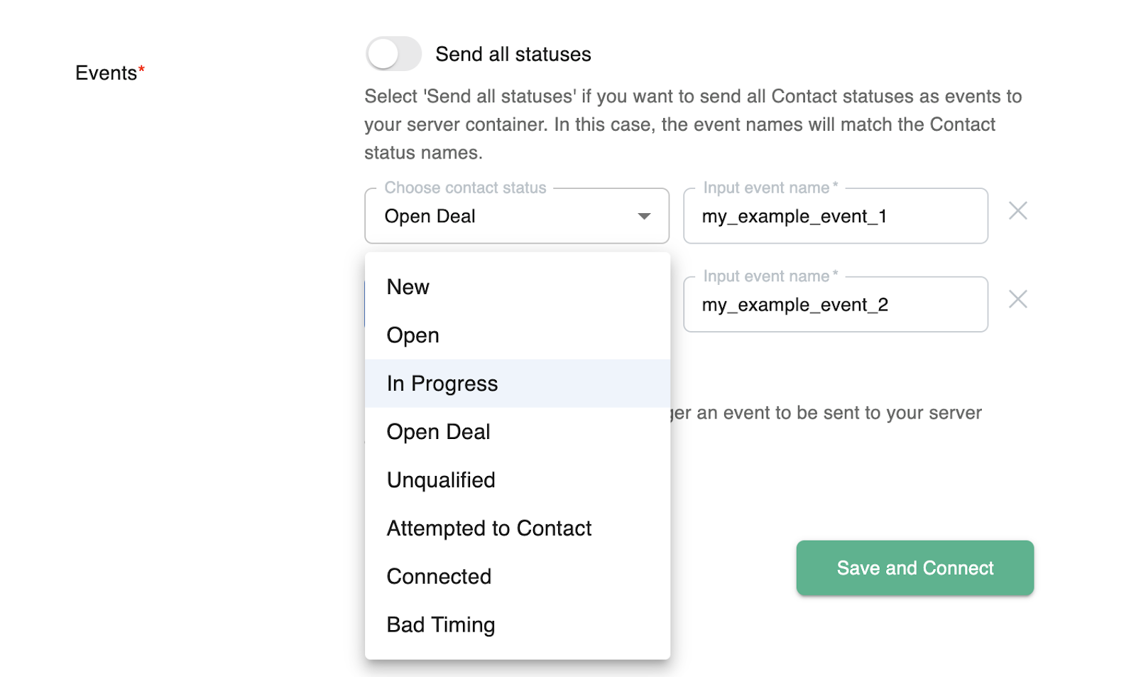 Events configuration