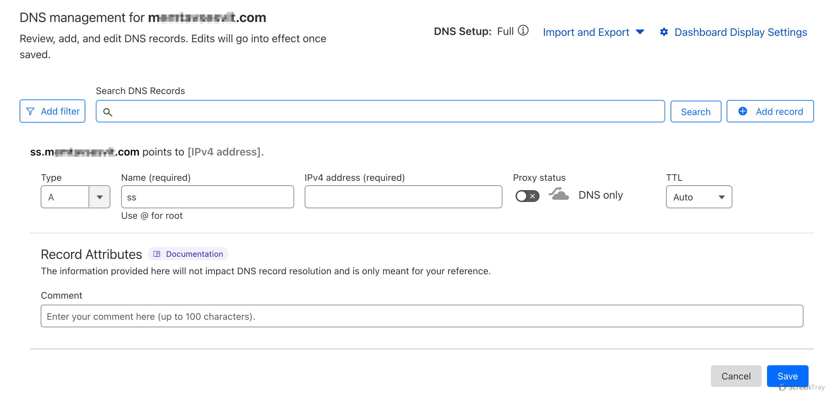Enter the data for DNS from your Stape account