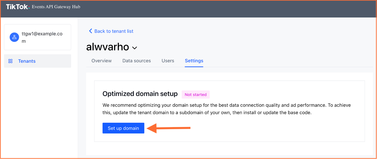 Set up domain button