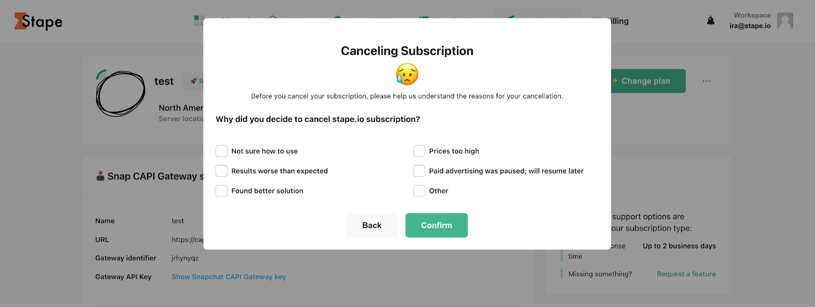 Specify the reason you cancel your subscription