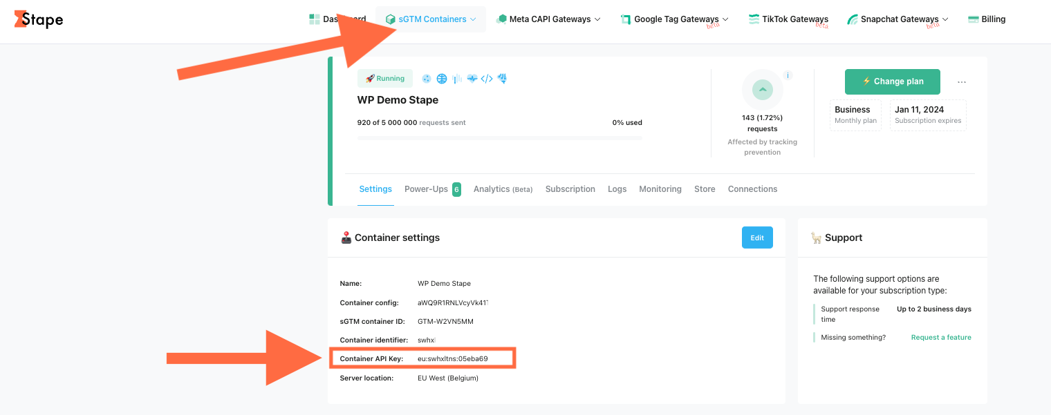&nbsp; In the Settings section, you will see the API Key