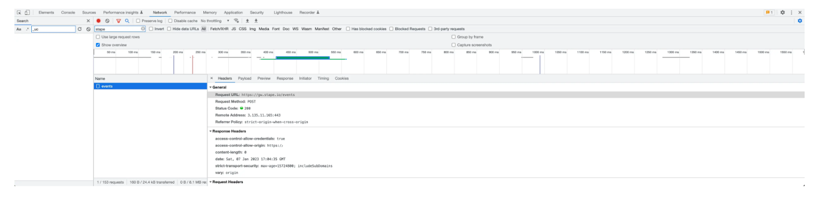 Check in console that events were sent