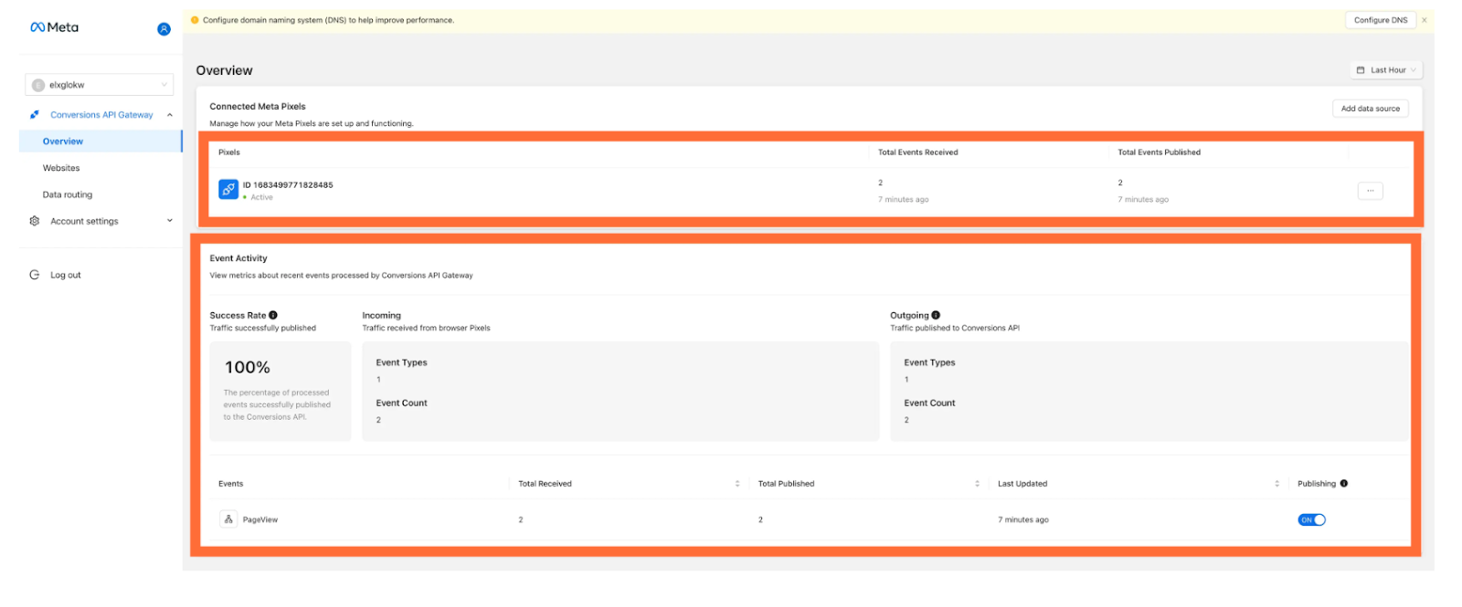 Check that Conversions API Gateway receives events from pixel