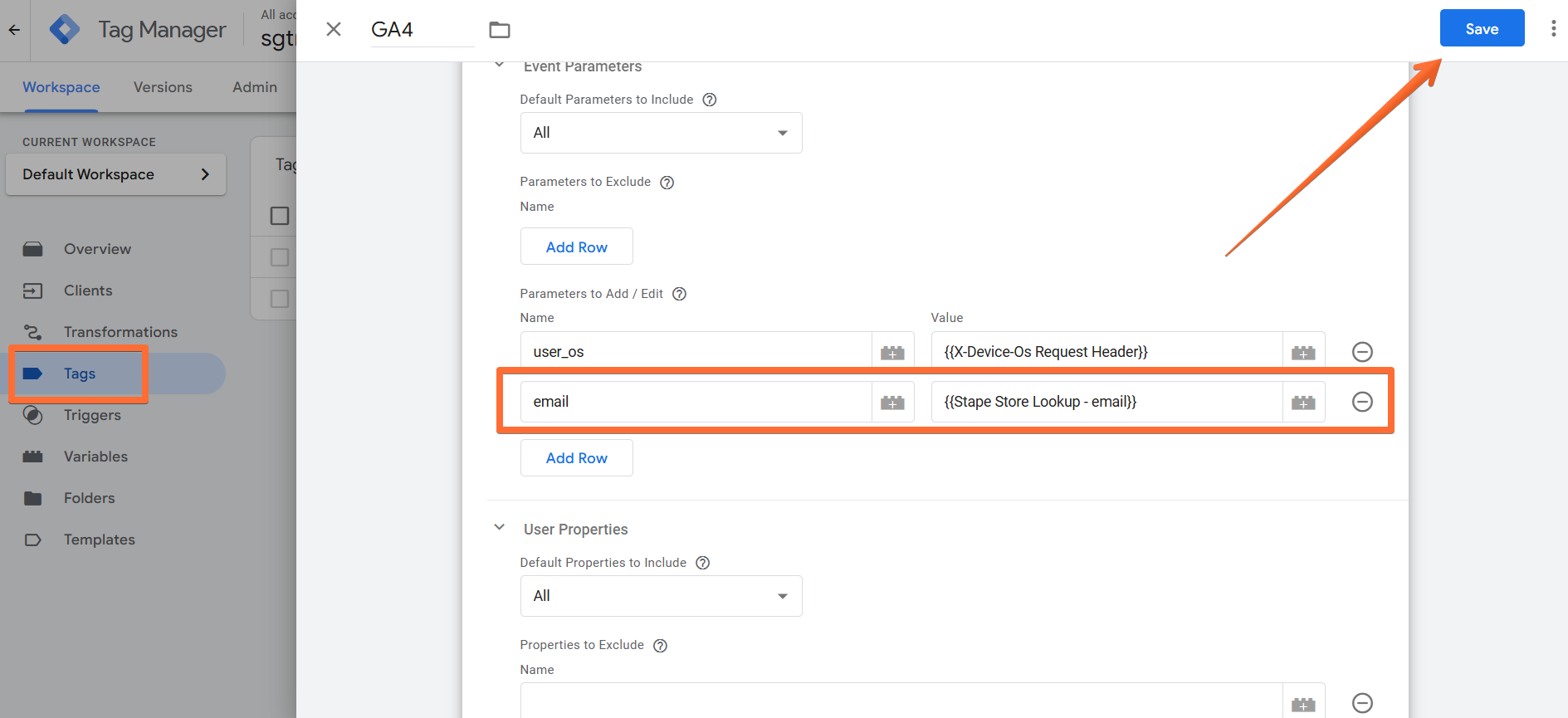 Add the Lookup variable to an event