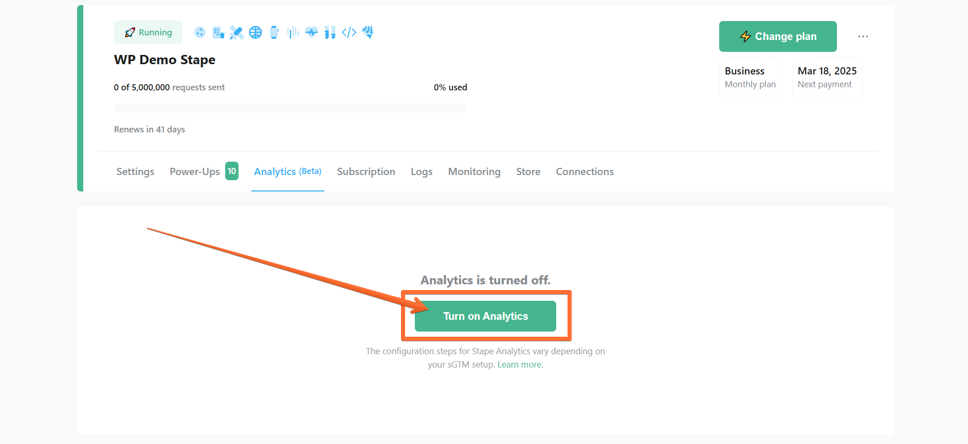 Click Turn on Analytics