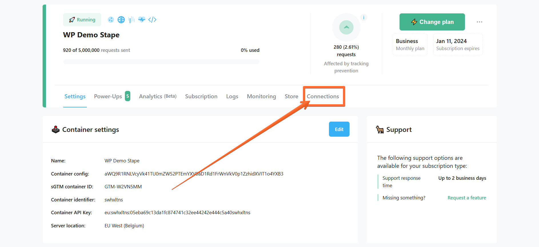 Open the Connections tab