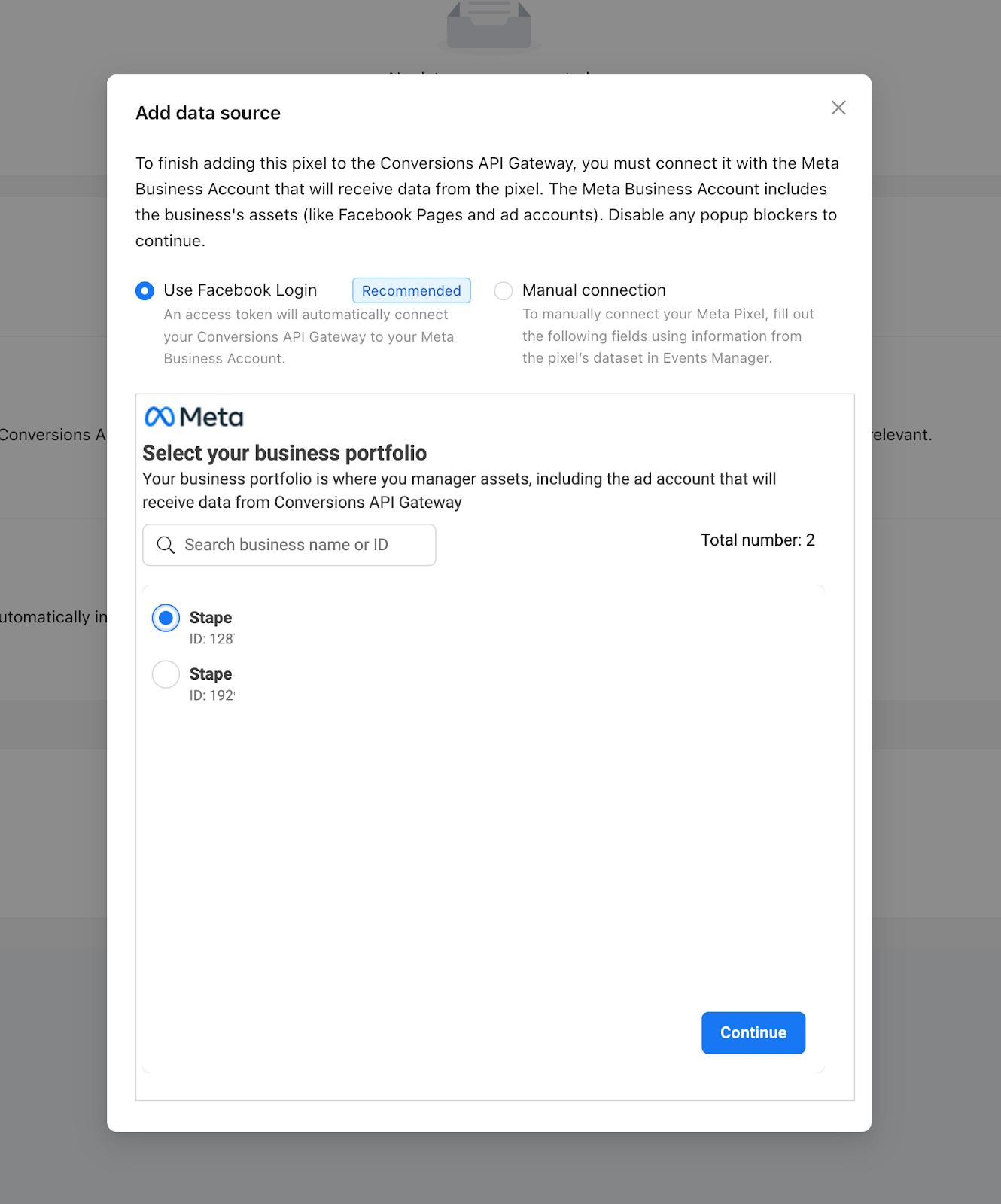 Select your business account or the business account you have access to